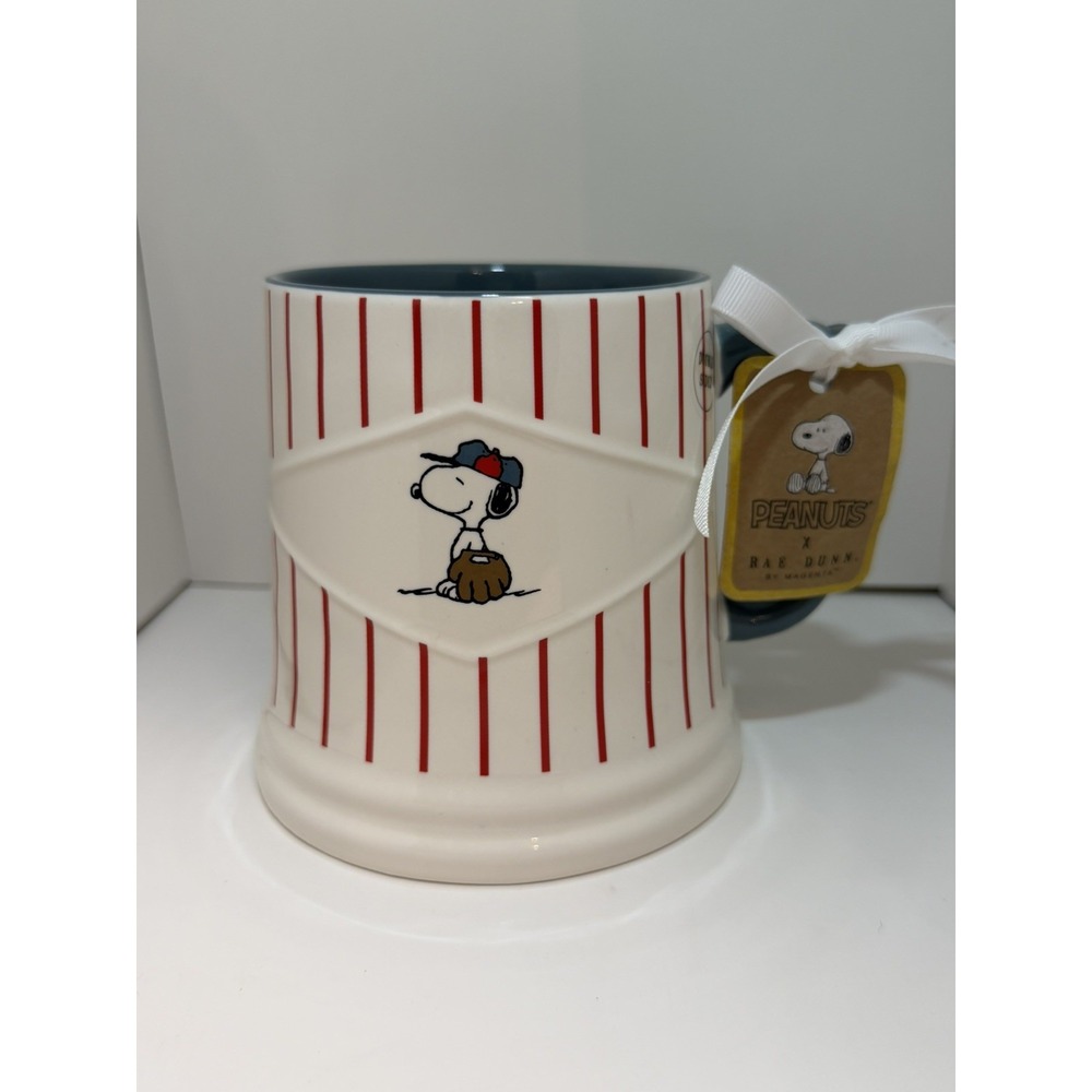 Rae Dunn PEANUTS Snoopy PLAY BALL Striped Baseball Mug NEW RELEASE & NWT ⚾️